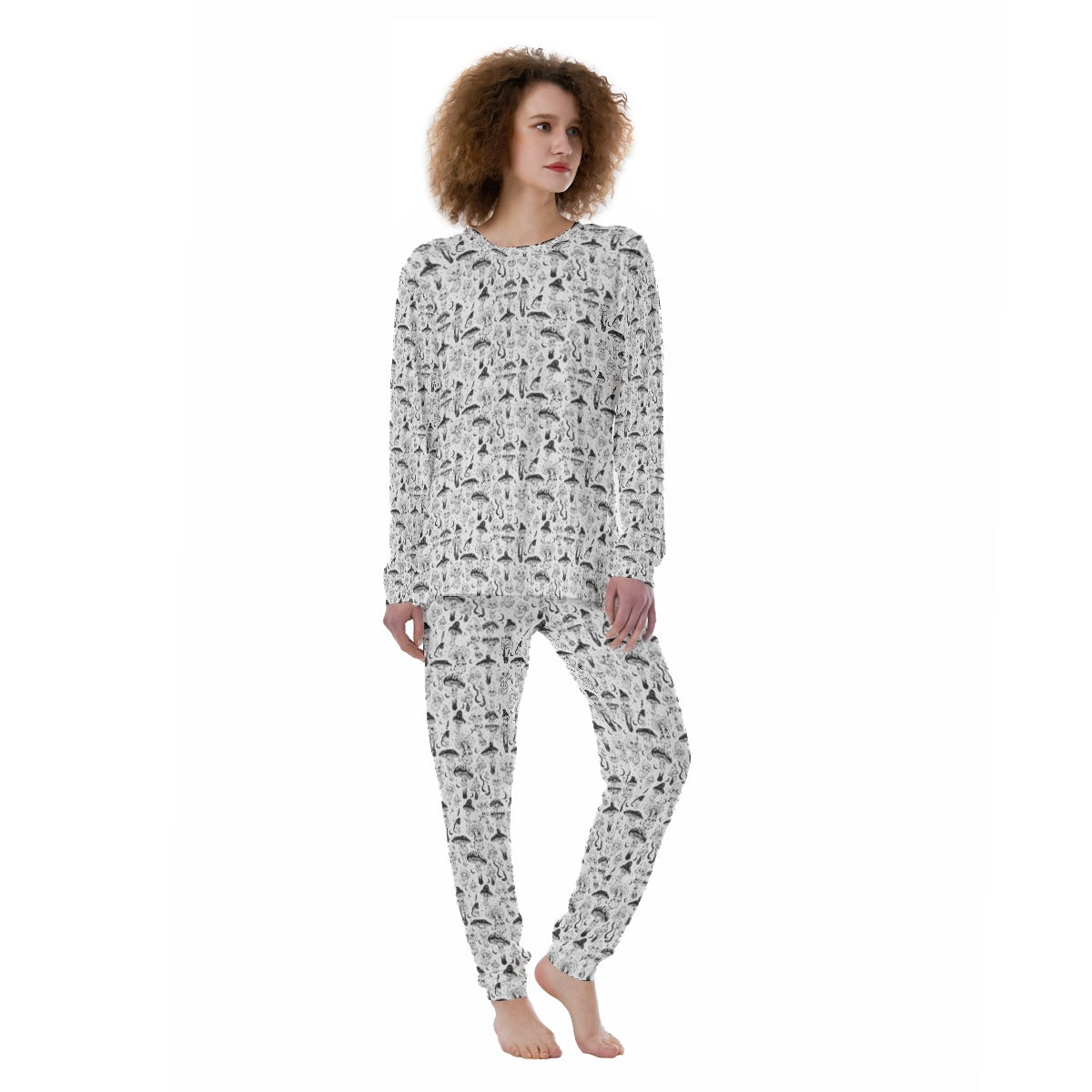 KGD COLOR ME Mushroom Doodle Art Women's Pajamas