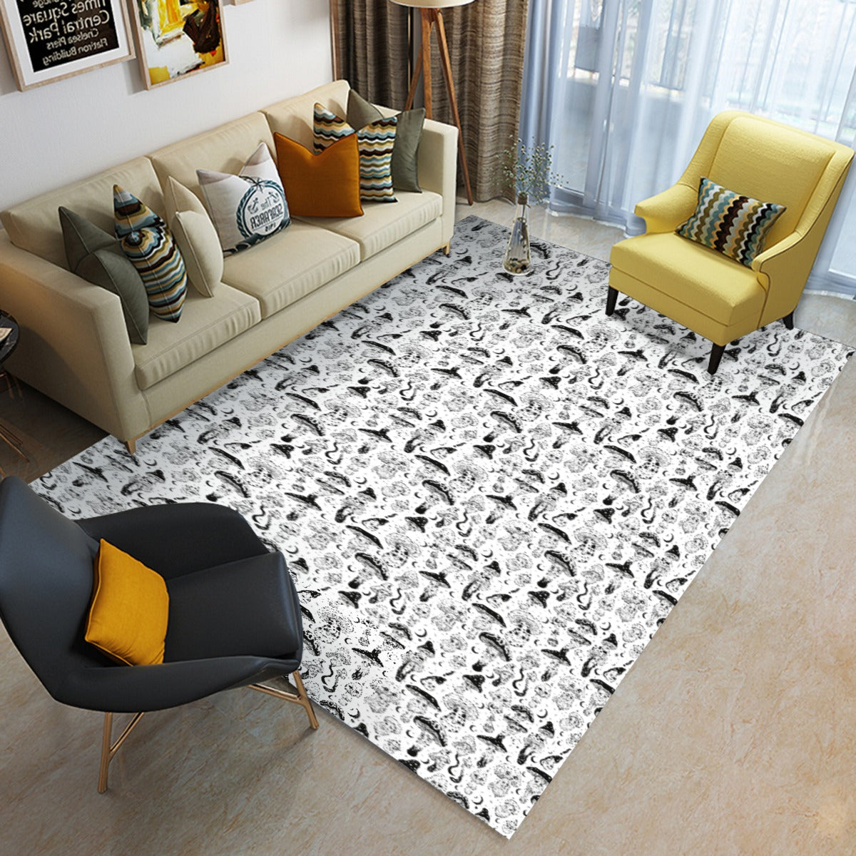 KGD COLOR ME Trippy Mushroom Doodle Art Collection Foldable Rectangular Rug
