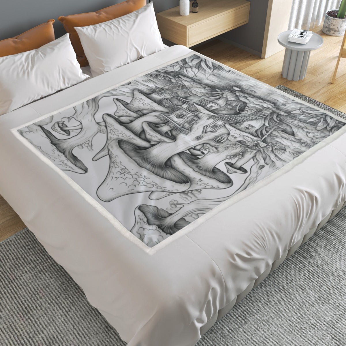 KGD COLOR ME Mushroom Village Doodle Art Blanket