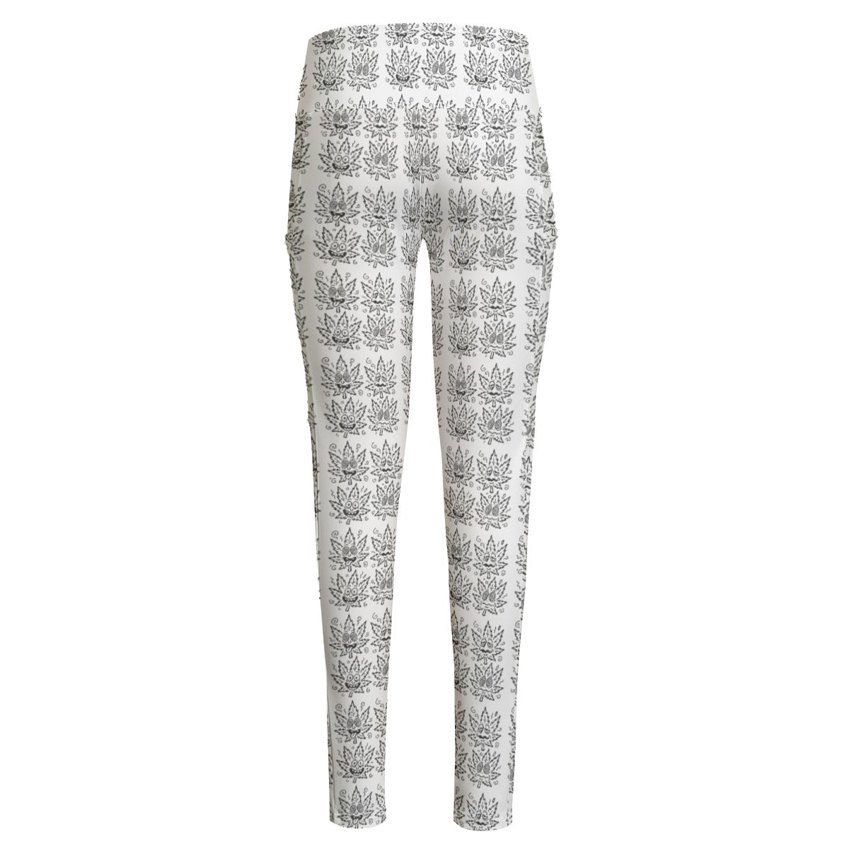 KGD COLOR ME 420 Leaf Doodle Art Women's High Waist Leggings With Side Pocket