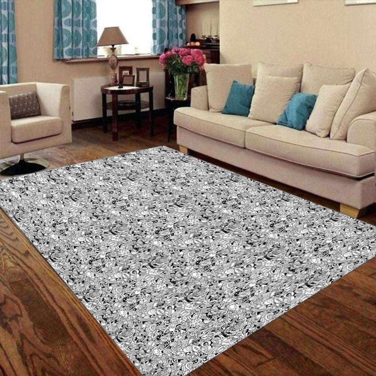 KGD COLOR ME Doodle Art Collection Foldable Rectangular Rug