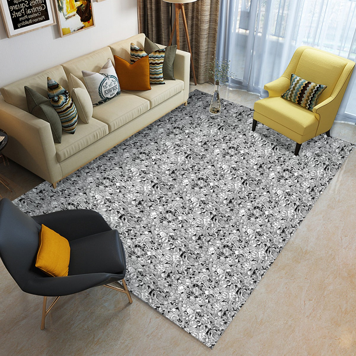 KGD COLOR ME Doodle Art Collection Foldable Rectangular Rug