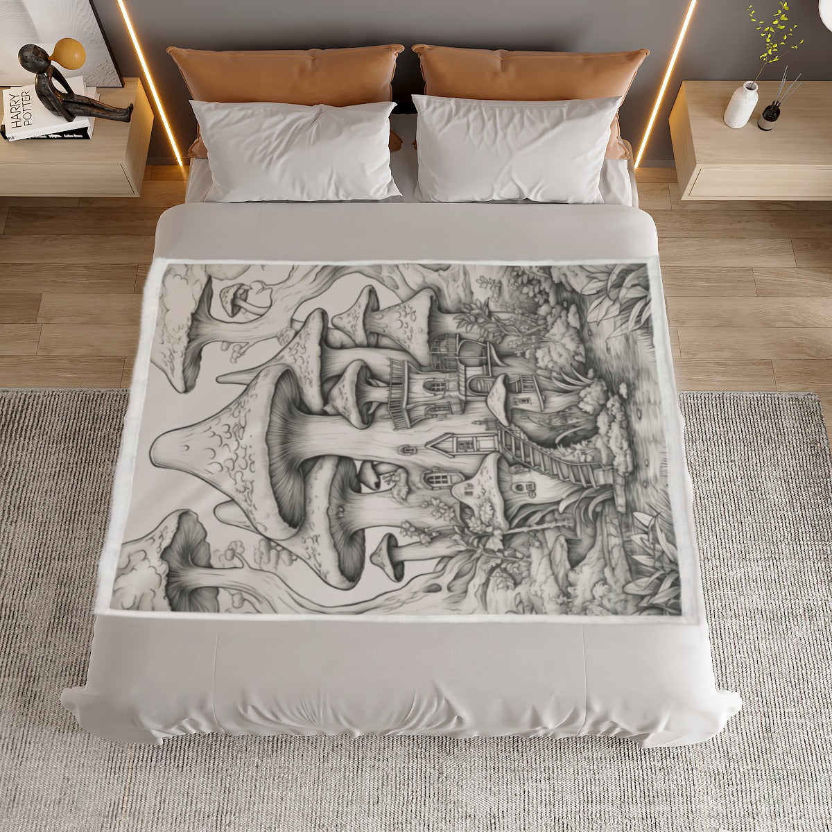 KGD COLOR ME Mushroom Village Doodle Art Blanket