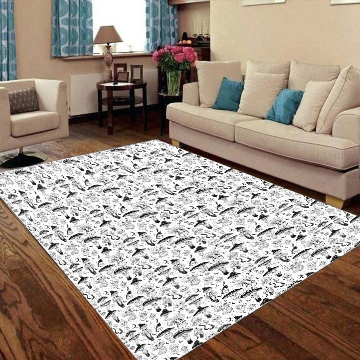 KGD COLOR ME Trippy Mushroom Doodle Art Collection Foldable Rectangular Rug