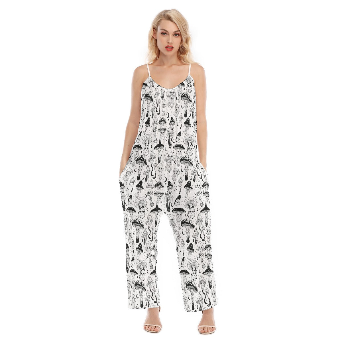 KGD COLOR ME Mushroom B Doodle Art Women's Loose Cami Jumpsuit