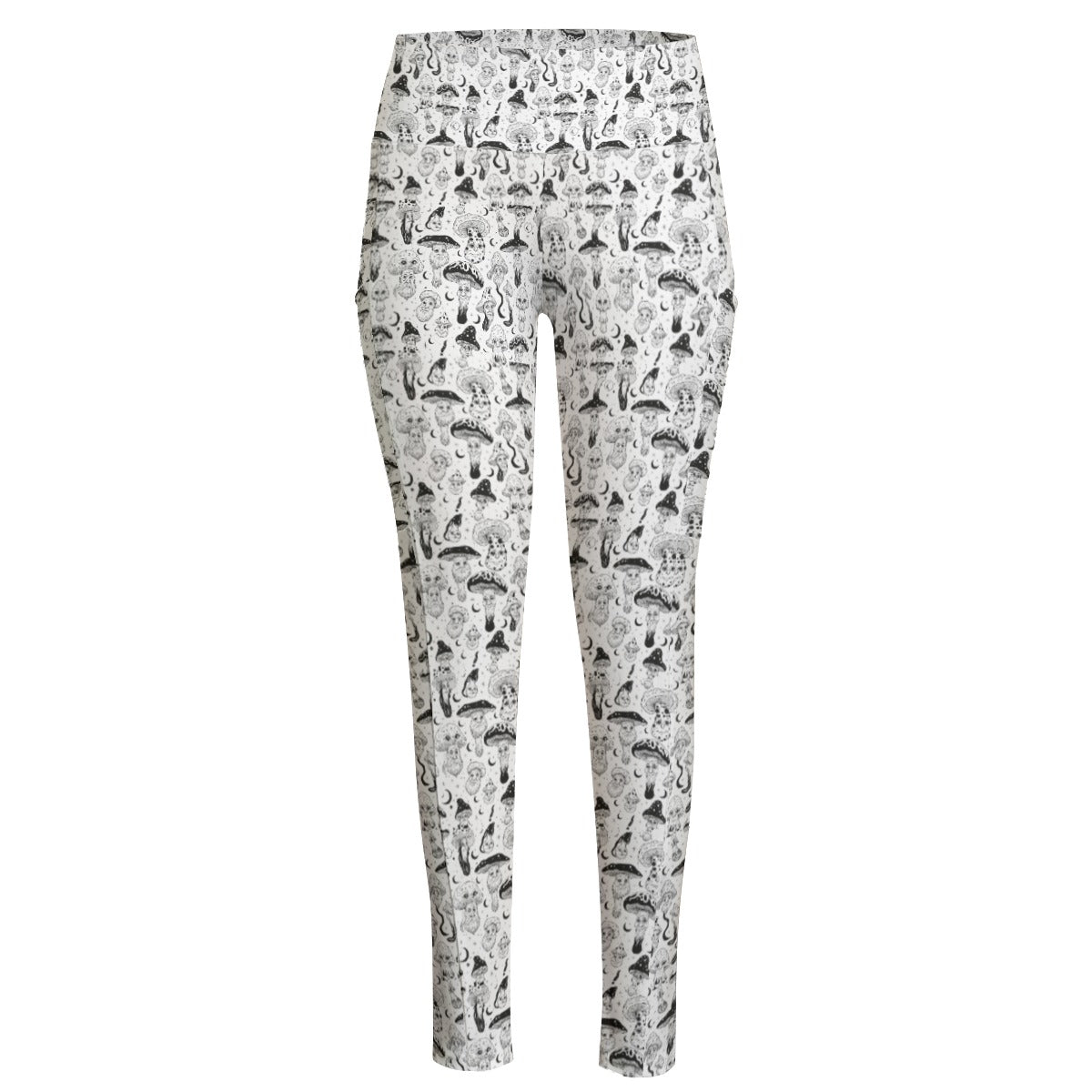 KGD COLOR ME Trippy Mushroom Doodle Art High Waist Leggings With Side Pocket