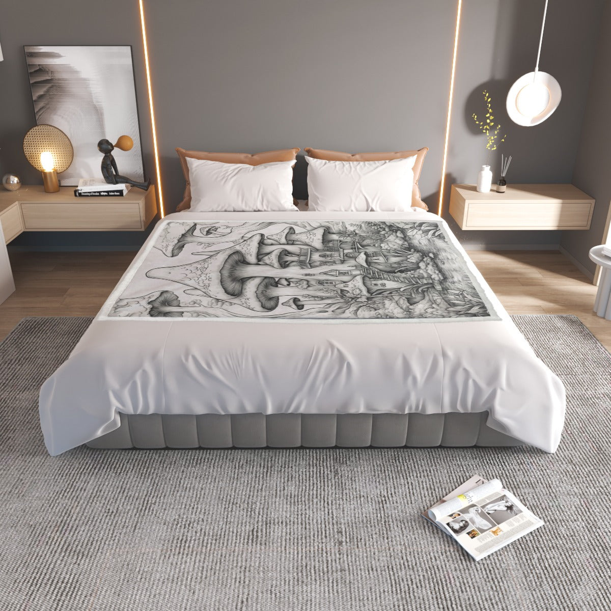 KGD COLOR ME Mushroom Village Doodle Art Blanket
