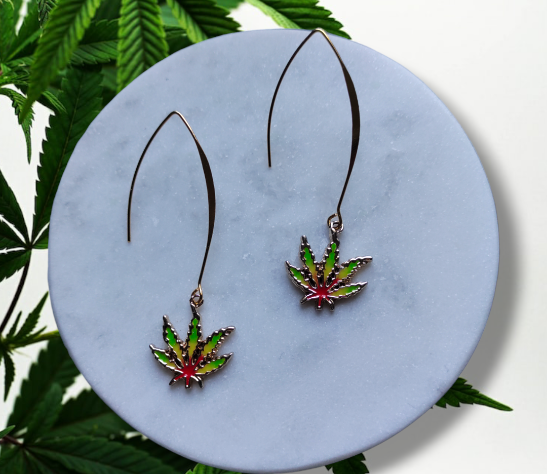 Cannabis Inspired Leaf (Enamel) earrings from Karma Goodness Designs