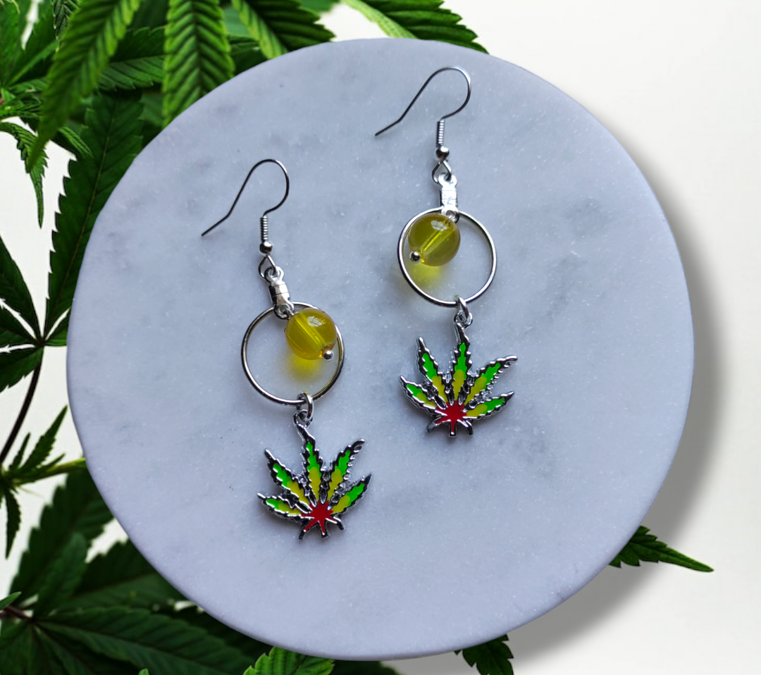 Cannabis Inspired Leaf (Enamel) earrings from Karma Goodness Designs