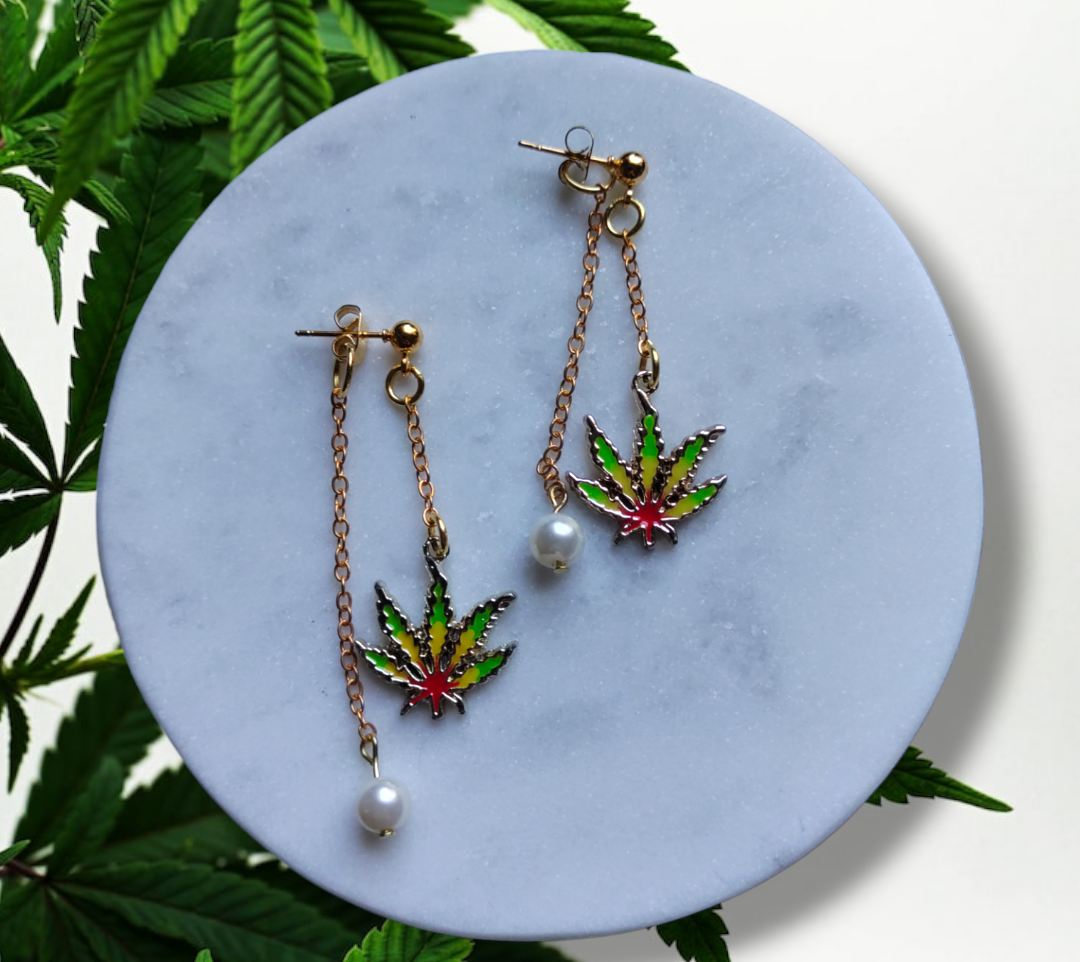 Cannabis Inspired Leaf (Enamel) earrings from Karma Goodness Designs