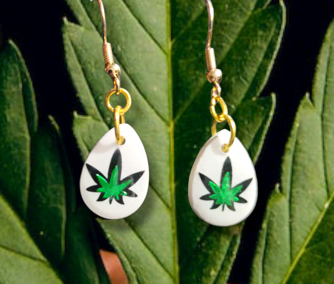 Cannabis Inspired Leaf Teardrop earrings from Karma Goodness Designs