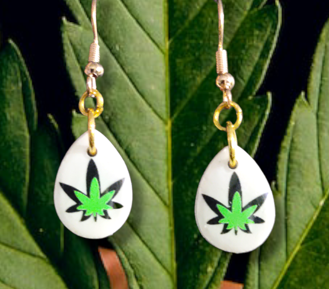 Cannabis Inspired Leaf Teardrop earrings from Karma Goodness Designs