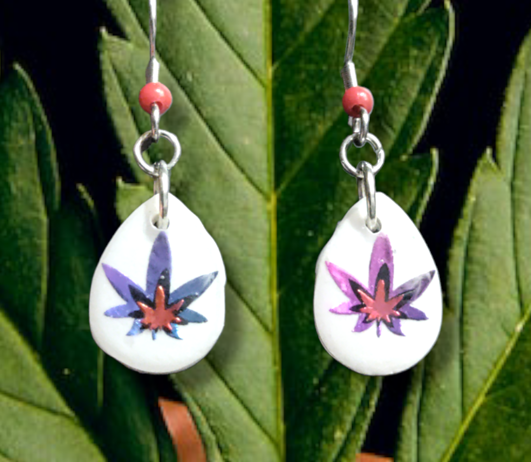 Cannabis Inspired Leaf Teardrop earrings from Karma Goodness Designs