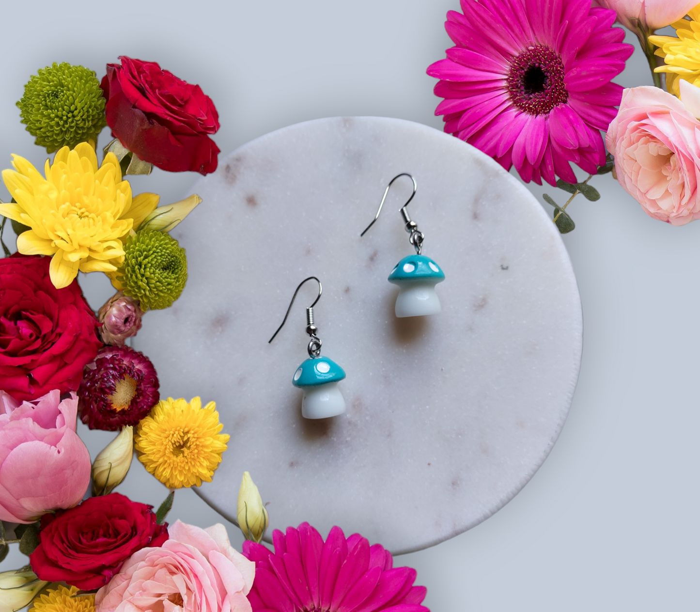Mushroom Resin Charms earrings from Karma Goodness Designs