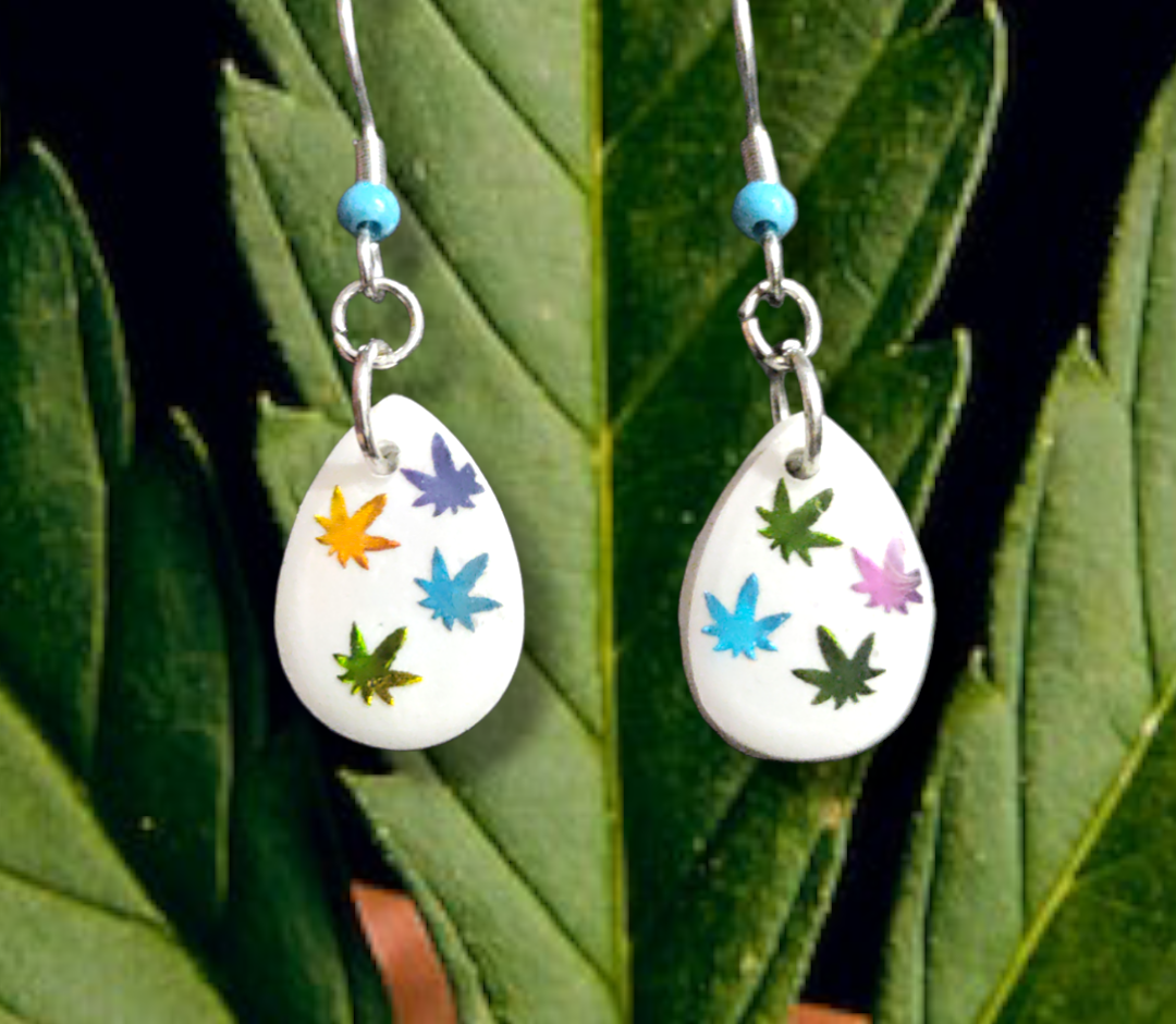 Cannabis Inspired Leaf Teardrop earrings from Karma Goodness Designs