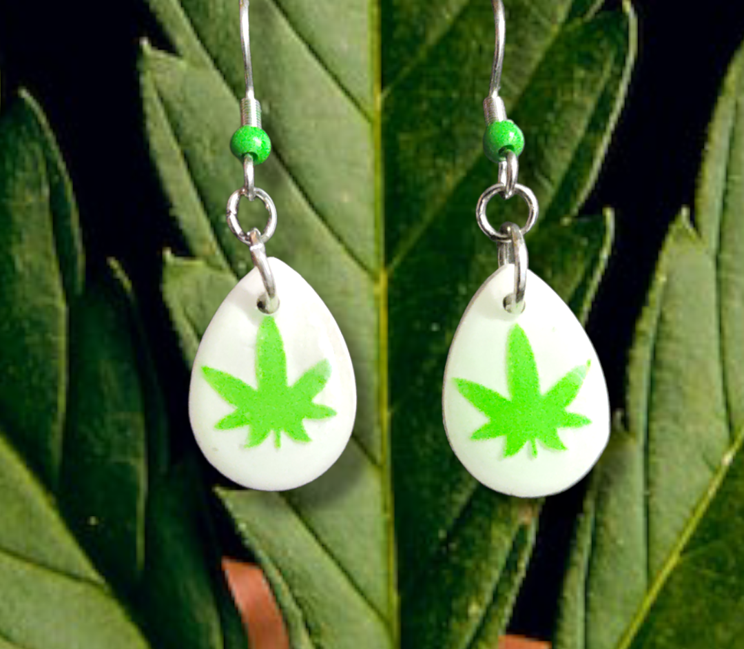Cannabis Inspired Leaf Teardrop earrings from Karma Goodness Designs