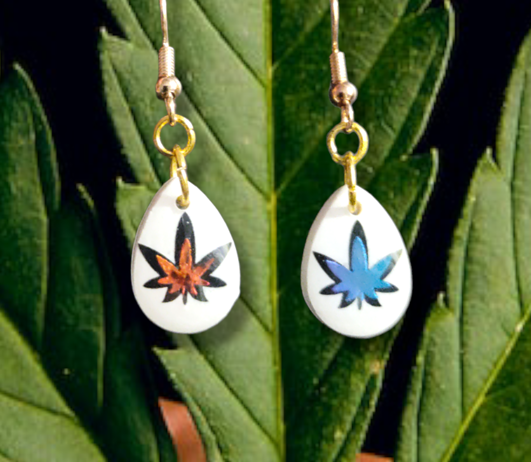 Cannabis Inspired Leaf Teardrop earrings from Karma Goodness Designs