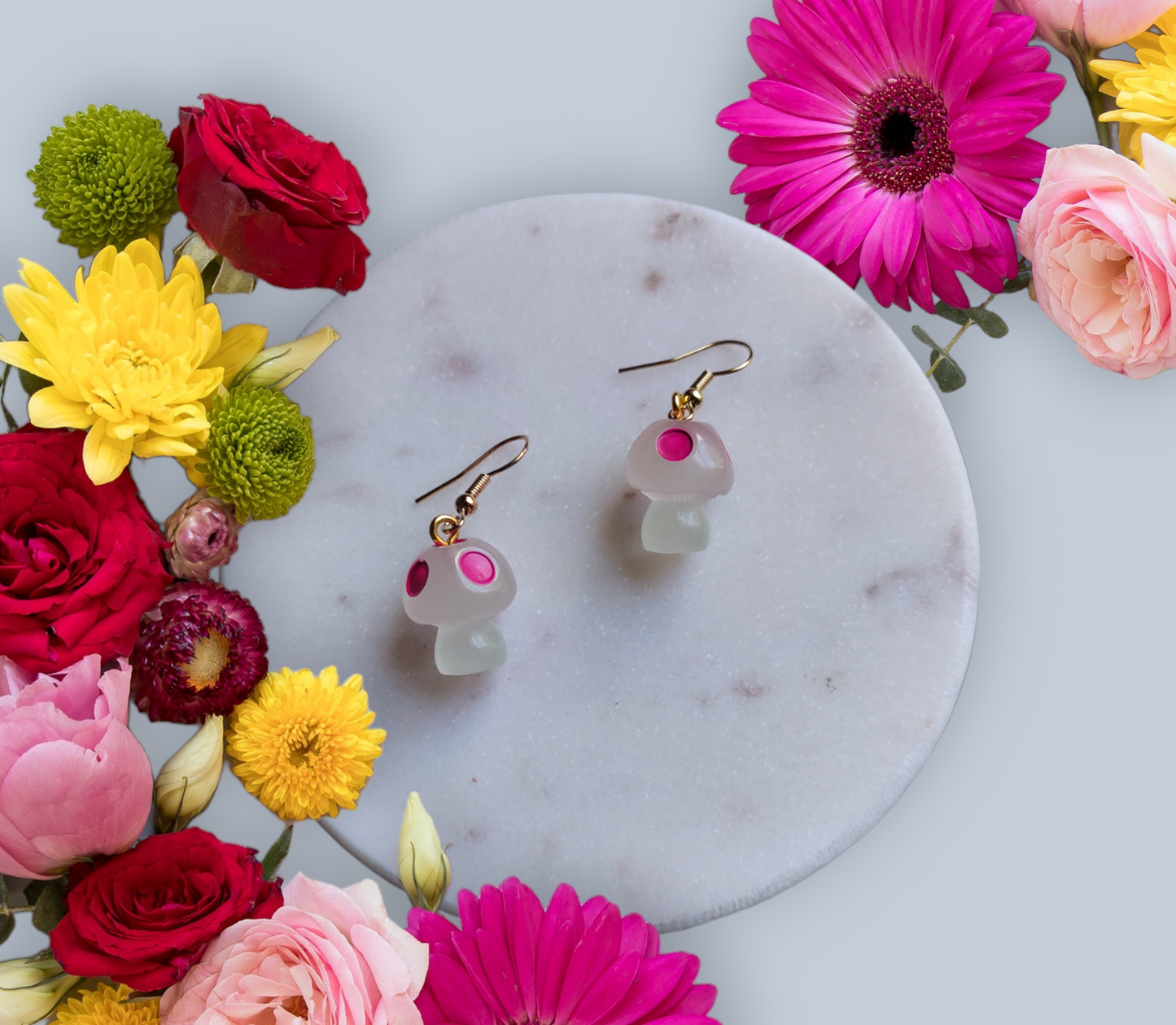 Mushroom Resin Charms earrings from Karma Goodness Designs