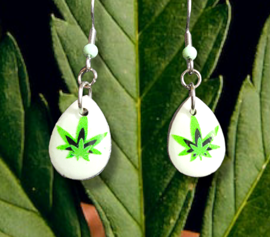 Cannabis Inspired Leaf Teardrop earrings from Karma Goodness Designs