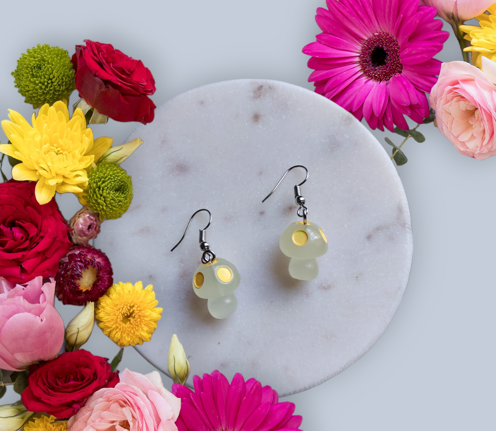 Mushroom Resin Charms earrings from Karma Goodness Designs