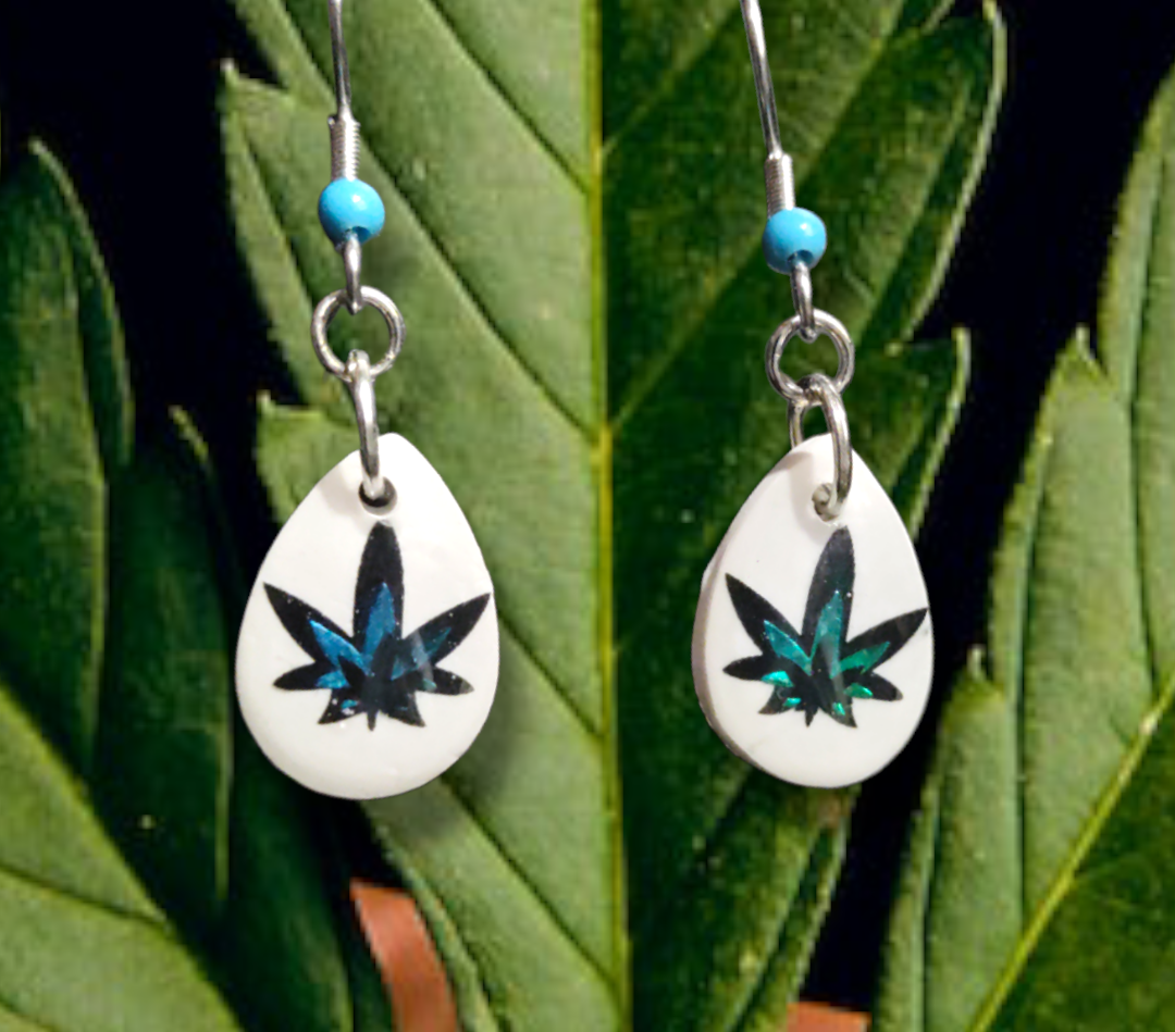Cannabis Inspired Leaf Teardrop earrings from Karma Goodness Designs