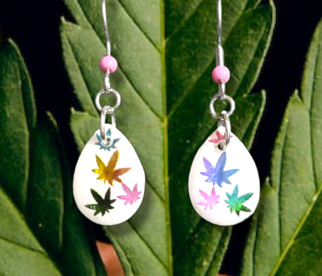 Cannabis Inspired Leaf Teardrop earrings from Karma Goodness Designs