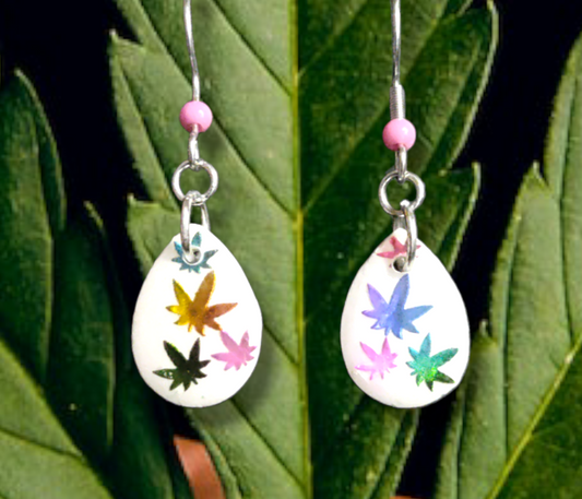 Cannabis Inspired Leaf Teardrop earrings from Karma Goodness Designs