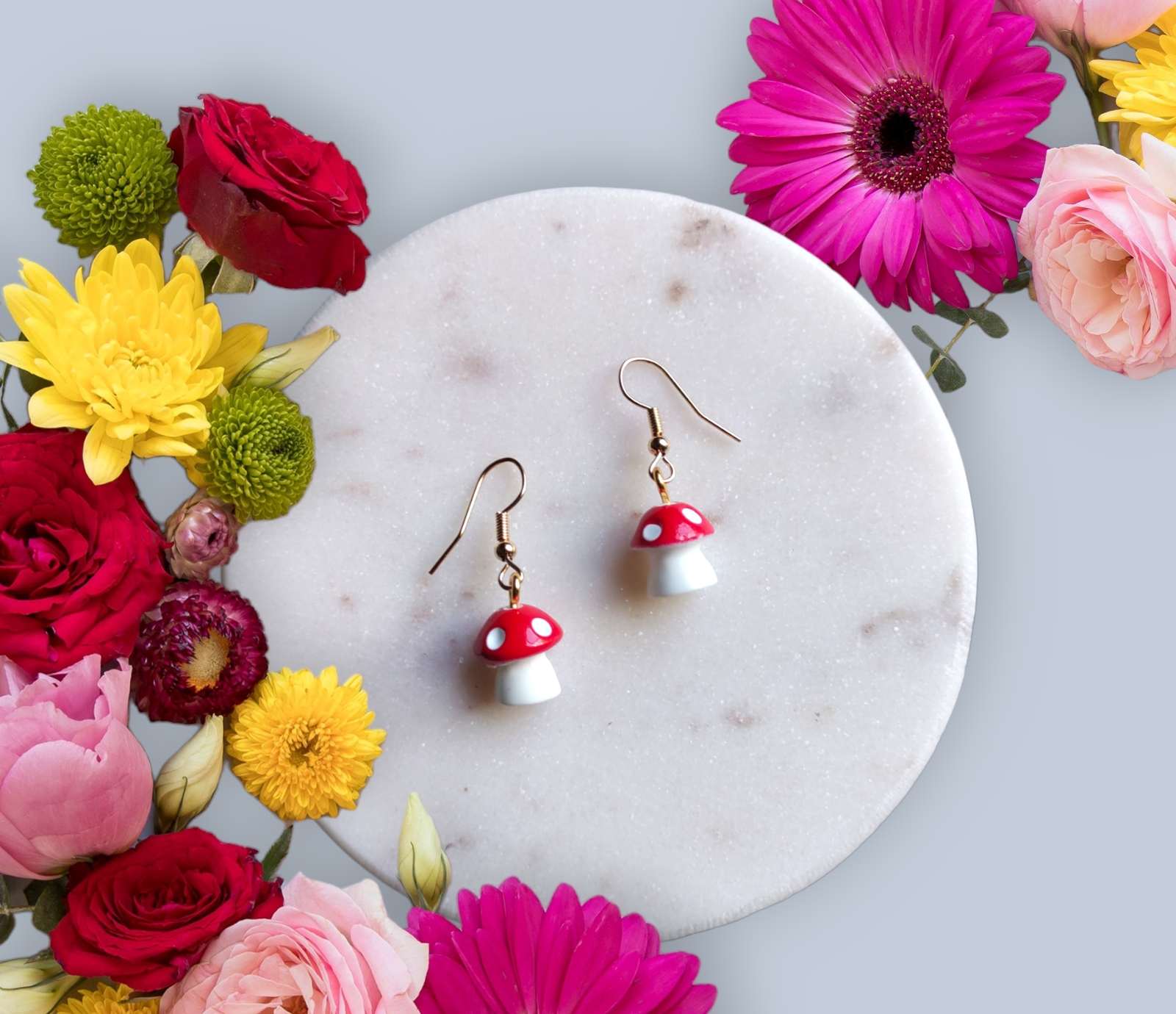 Mushroom Resin Charms earrings from Karma Goodness Designs