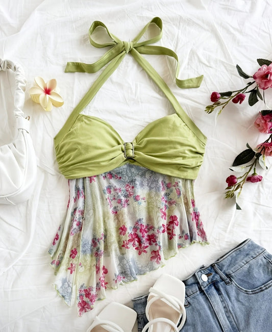 Women's Floral Print Halter Top with Flowers  from Karma Goodness Designs