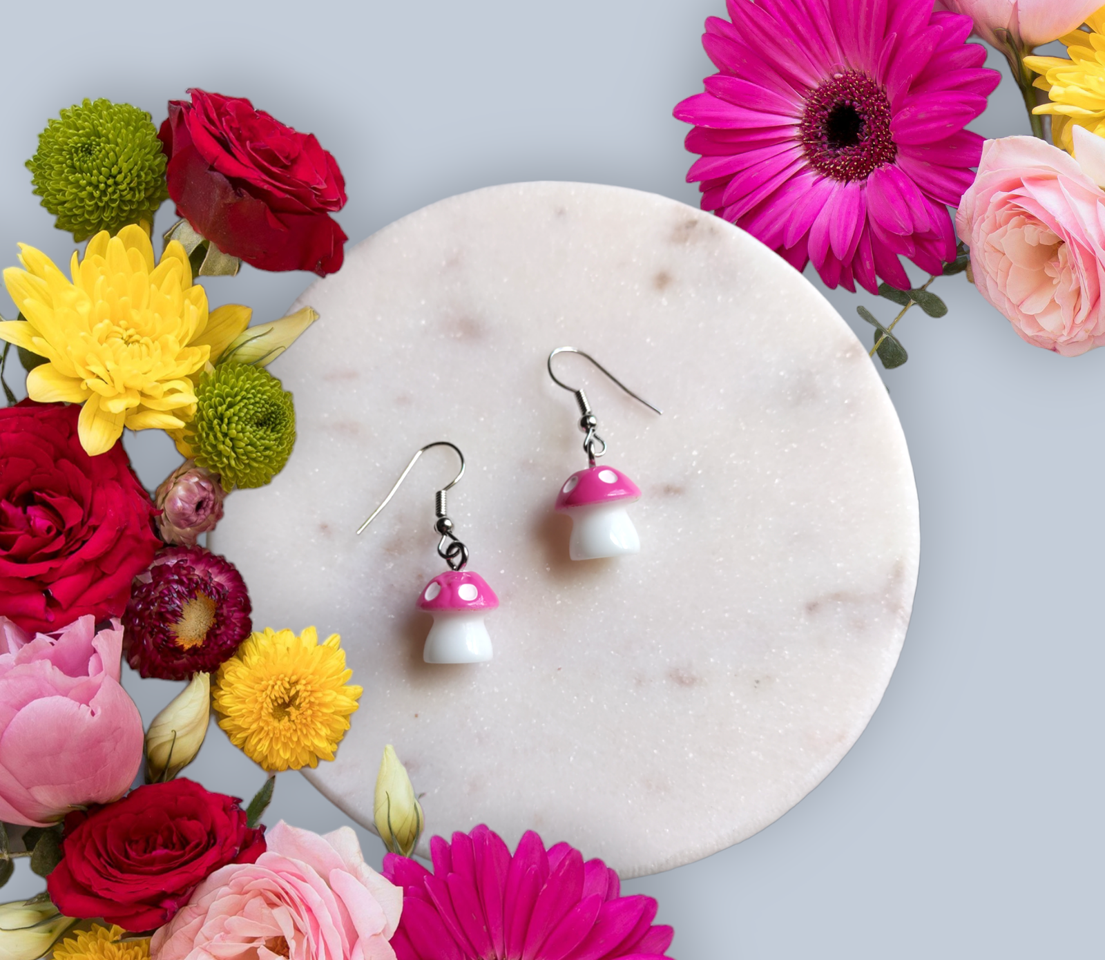 Mushroom Resin Charms earrings from Karma Goodness Designs