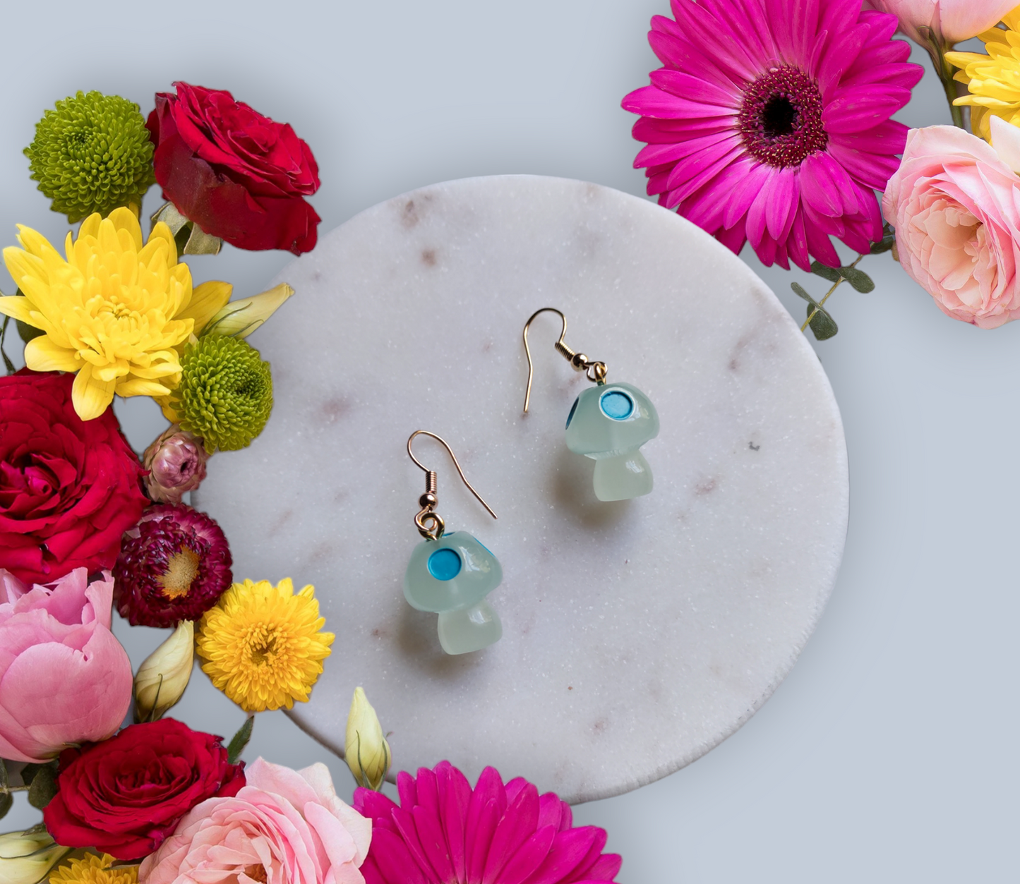 Mushroom Resin Charms earrings from Karma Goodness Designs