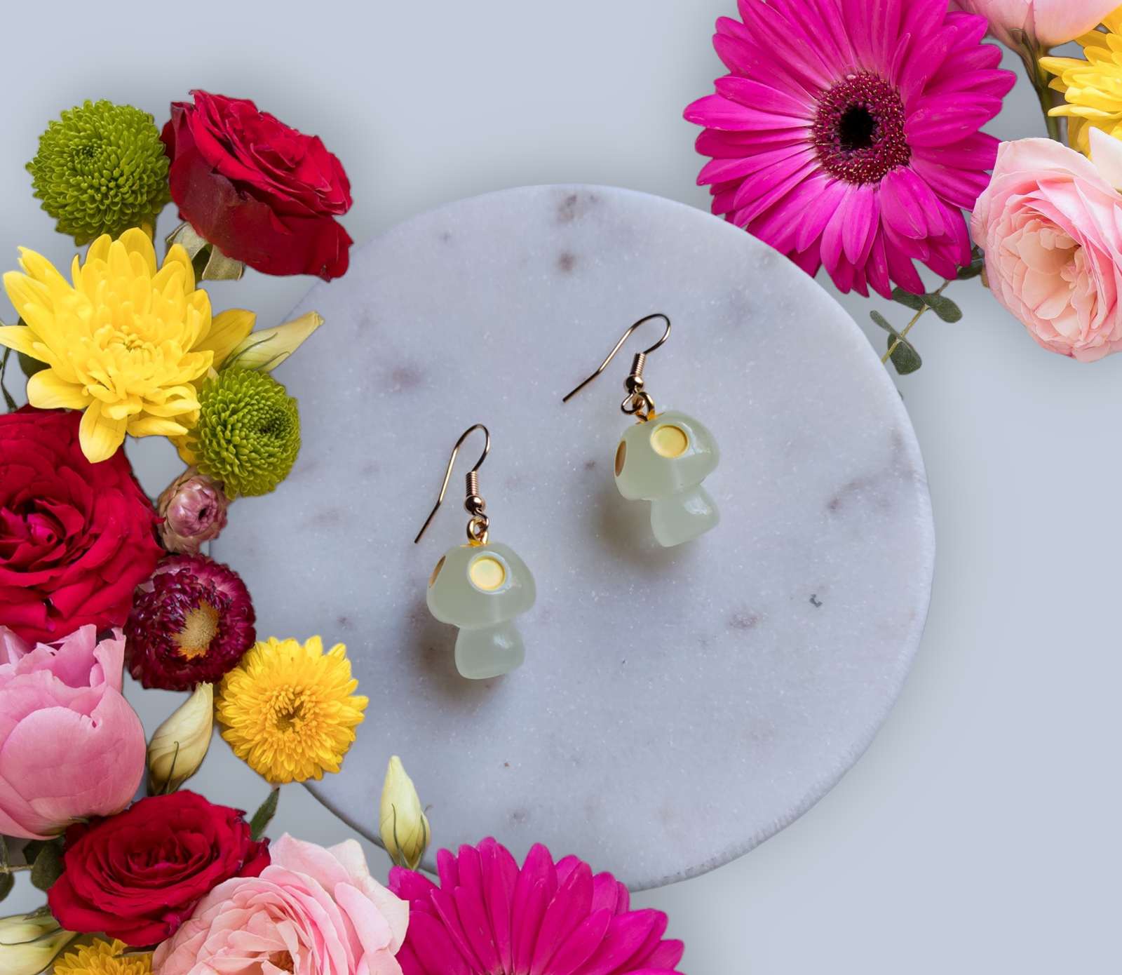 Mushroom Resin Charms earrings from Karma Goodness Designs