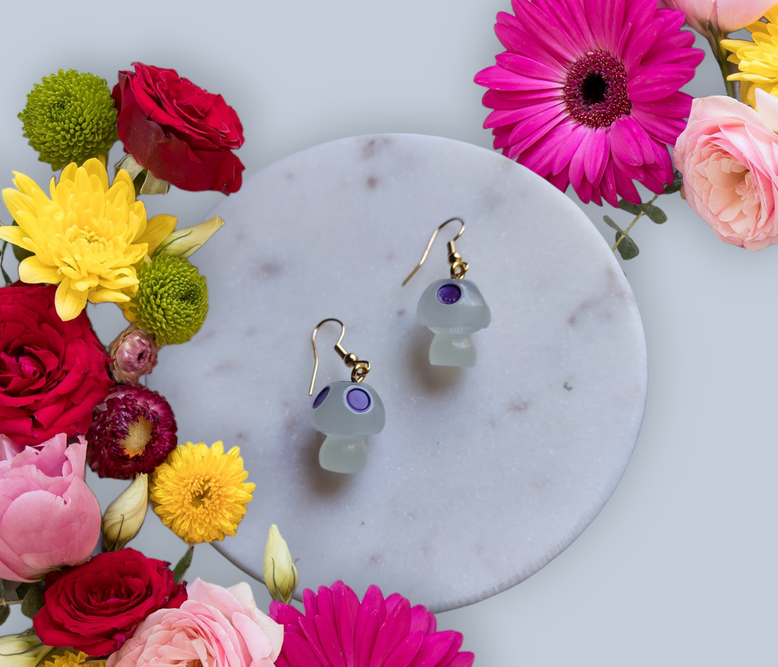 Mushroom Resin Charms earrings from Karma Goodness Designs