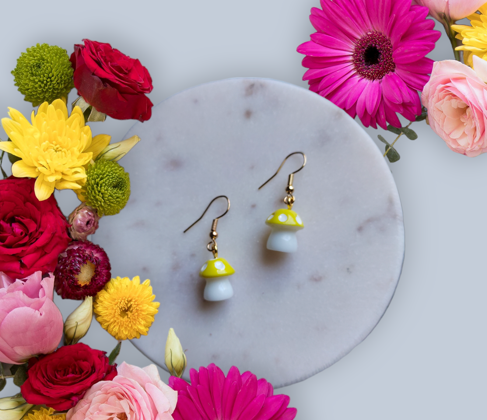 Mushroom Resin Charms earrings from Karma Goodness Designs