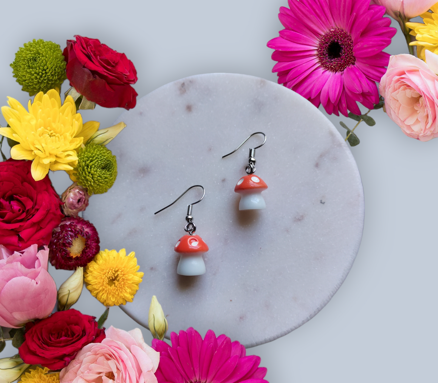 Mushroom Resin Charms earrings from Karma Goodness Designs