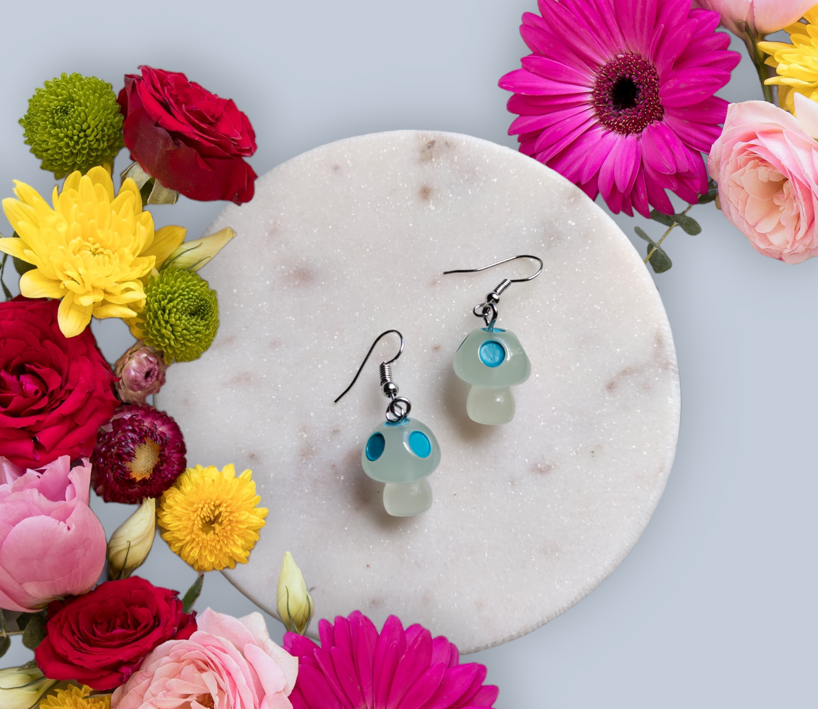 Mushroom Resin Charms earrings from Karma Goodness Designs