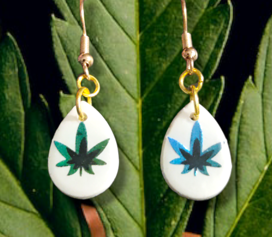 420 Leaf Teardrop earrings from Karma Goodness Designs