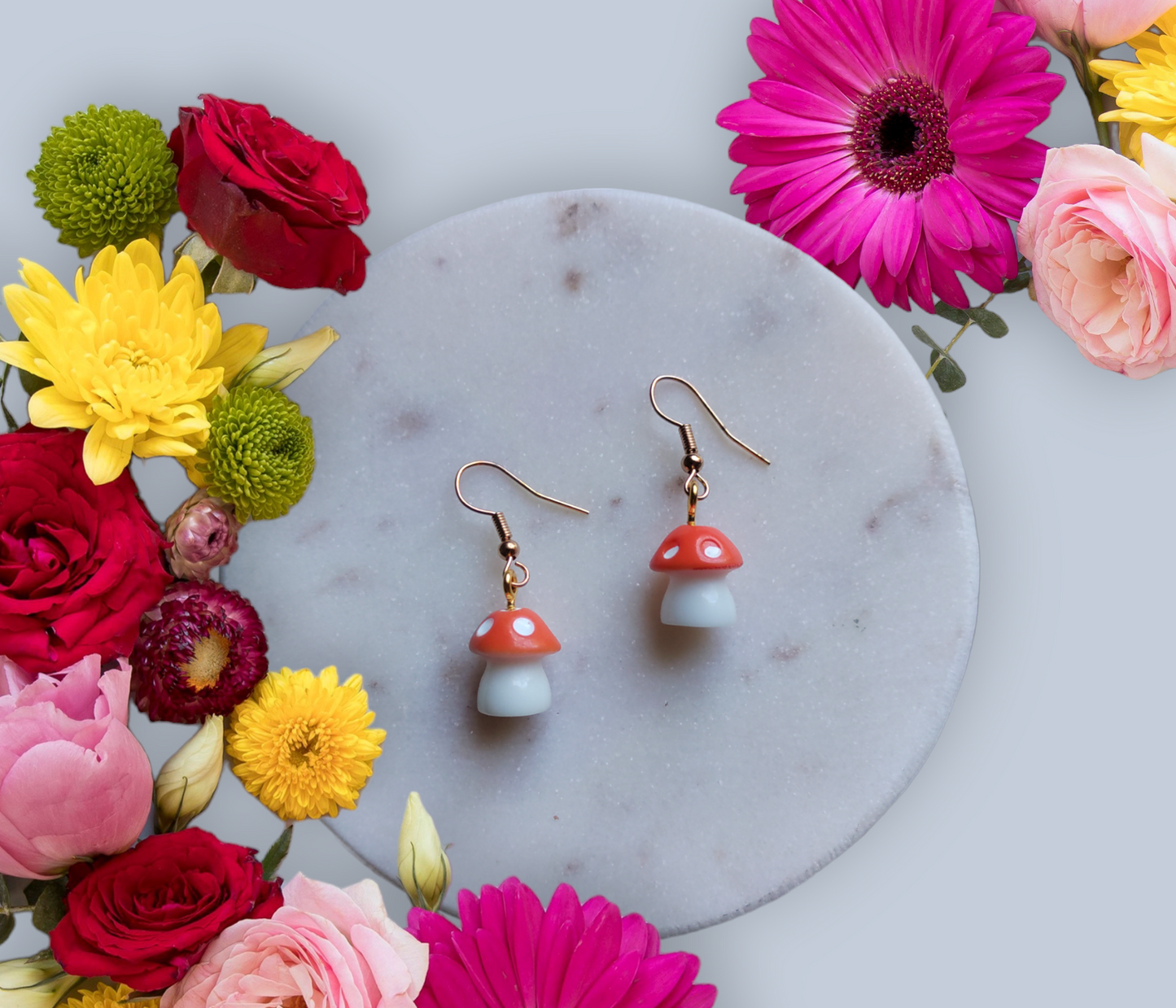 Mushroom Resin Charms earrings from Karma Goodness Designs