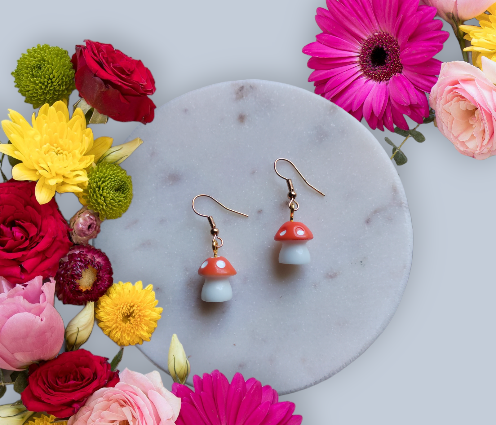 Mushroom Resin Charms earrings from Karma Goodness Designs