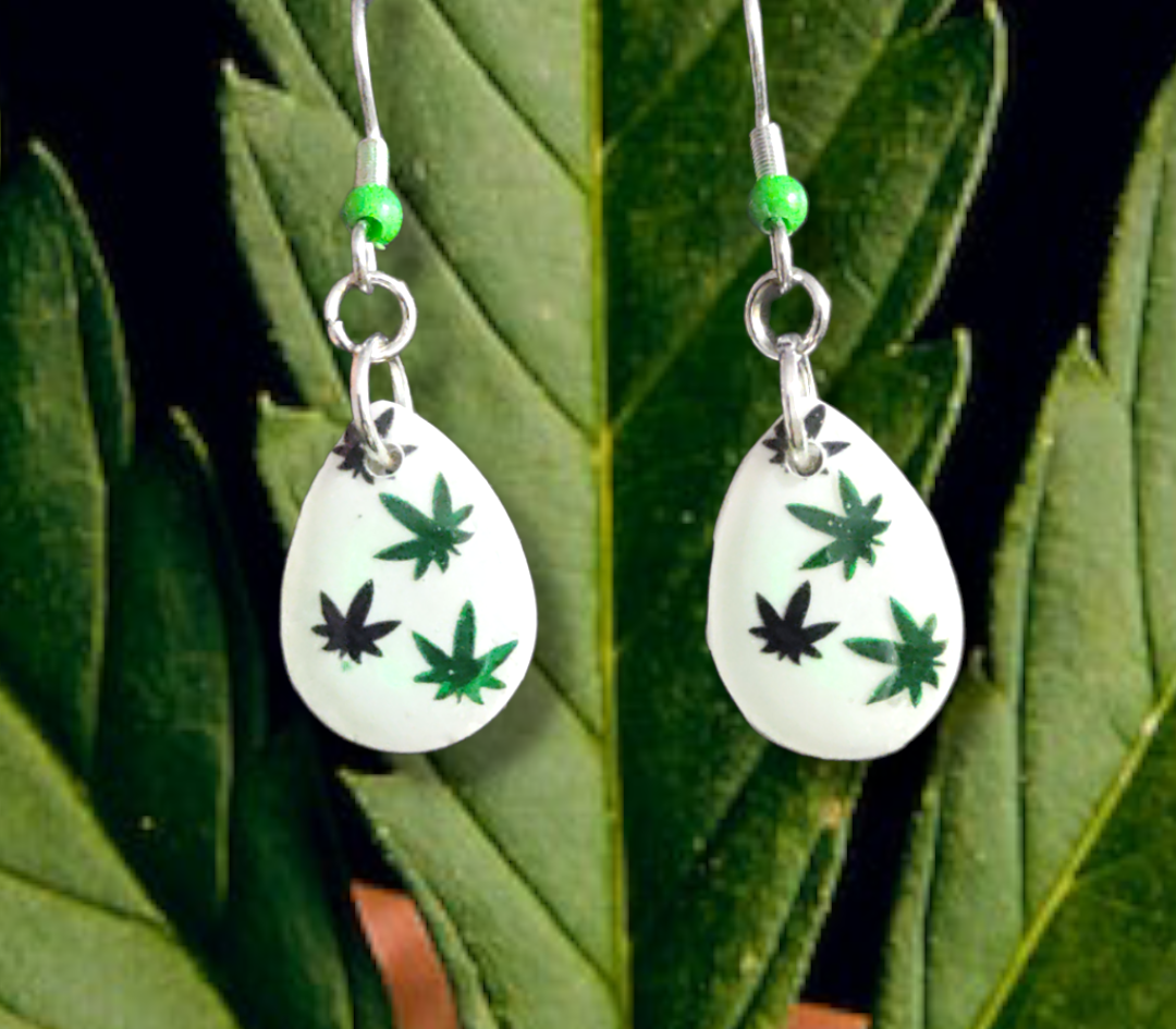 420 Leaf Teardrop earrings from Karma Goodness Designs