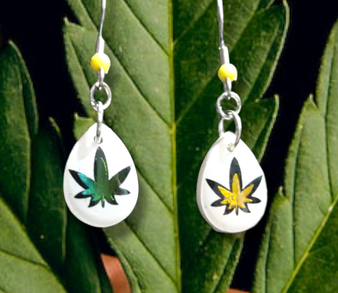 420 Leaf Teardrop earrings from Karma Goodness Designs