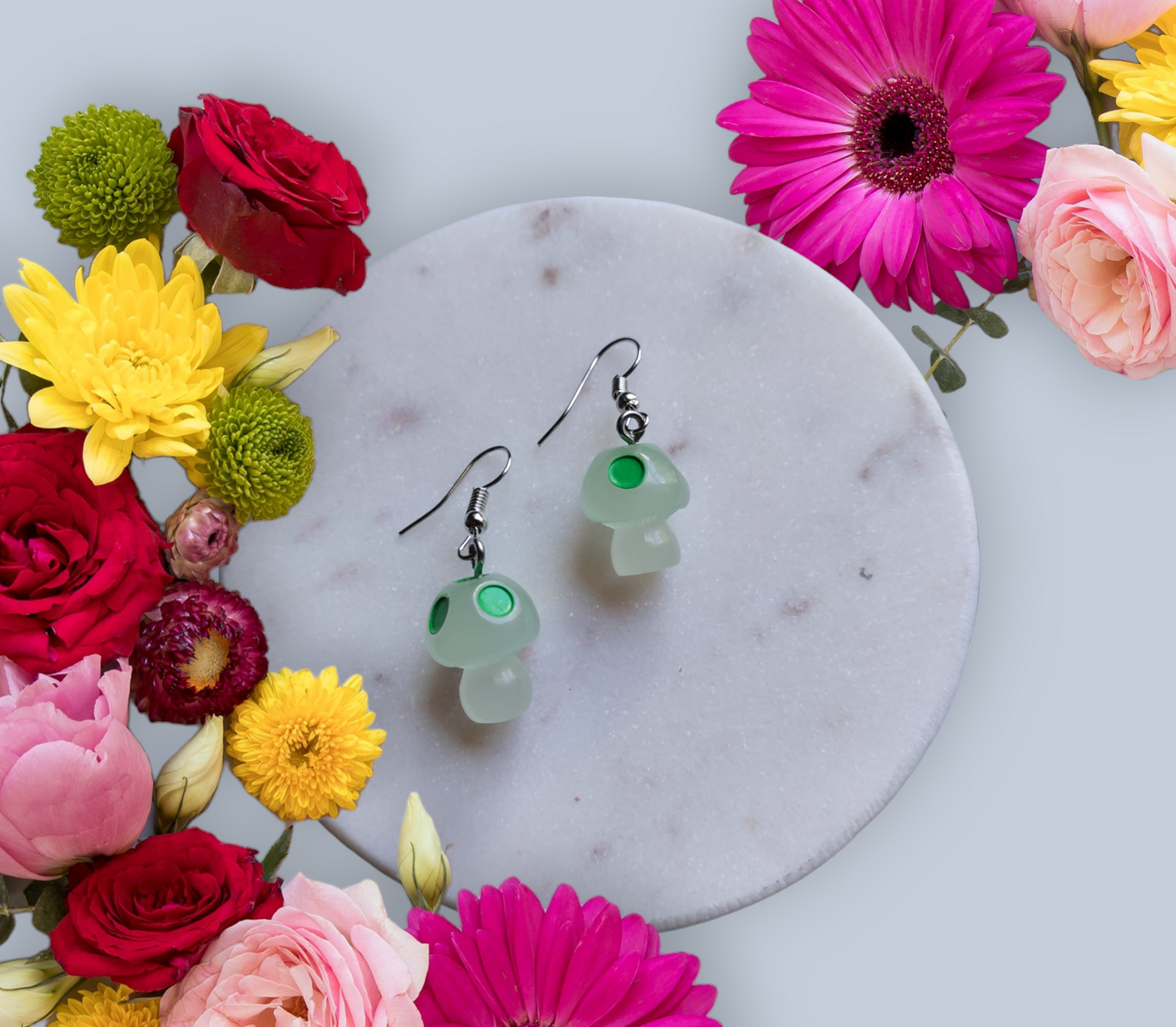 Mushroom Resin Charms earrings from Karma Goodness Designs