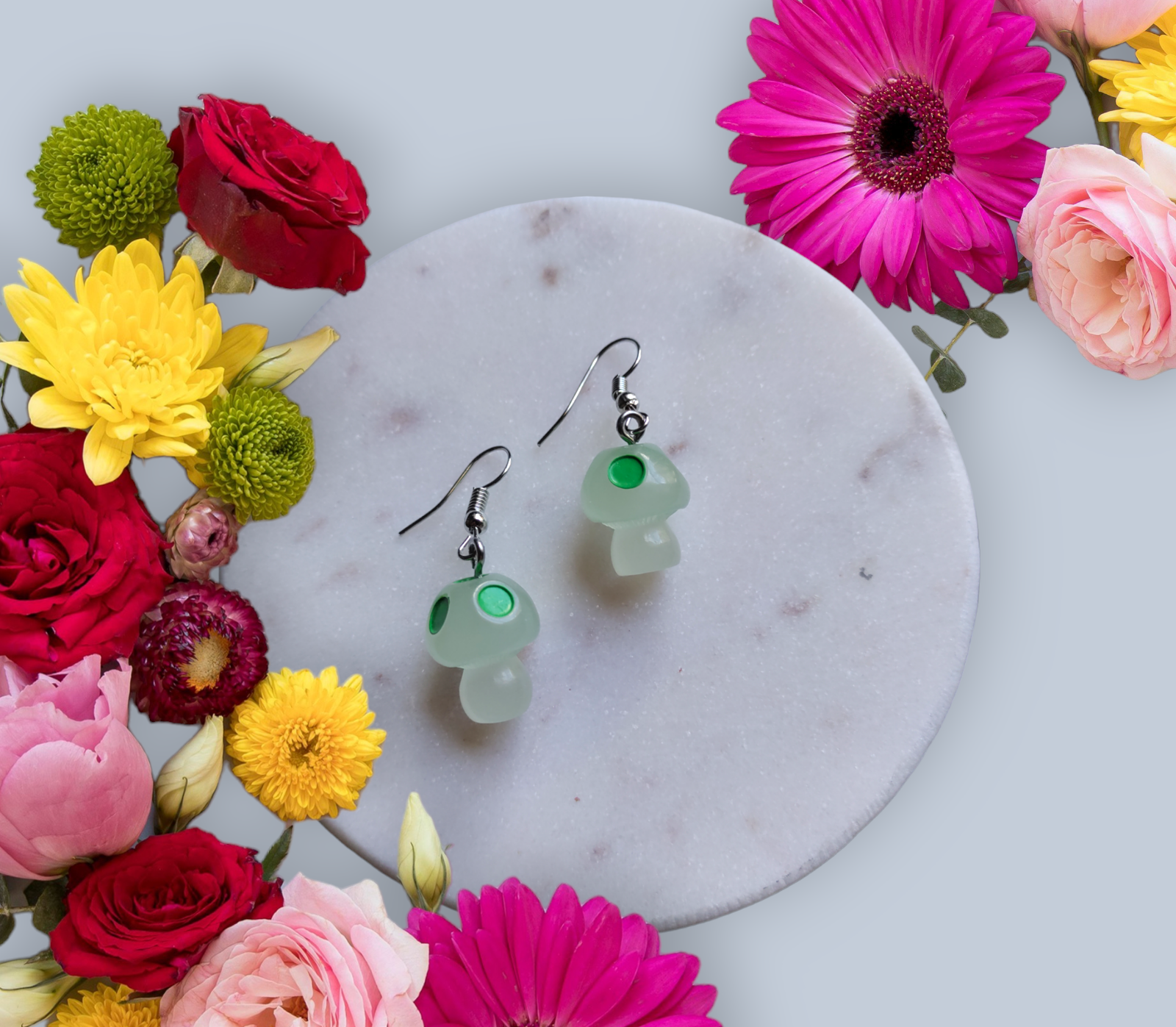 Mushroom Resin Charms earrings from Karma Goodness Designs