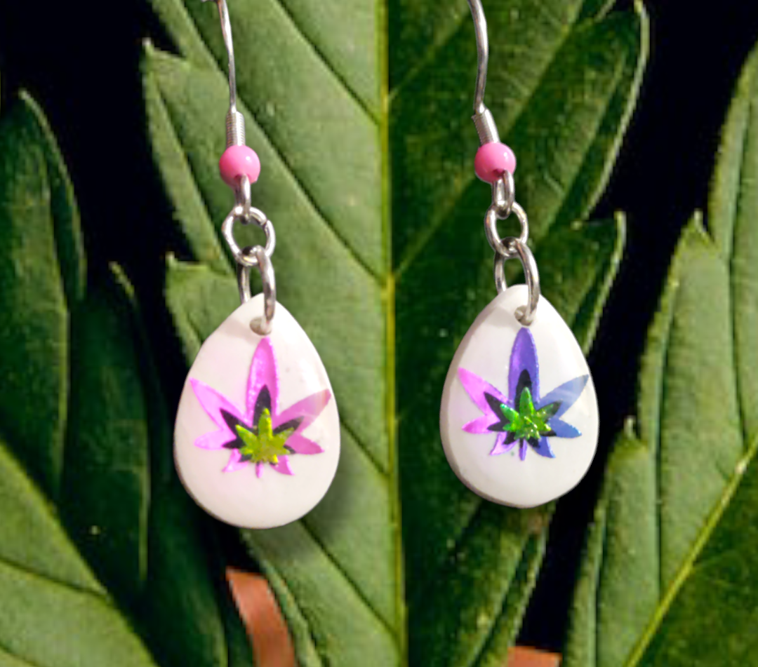 Cannabis Inspired Leaf Teardrop earrings from Karma Goodness Designs
