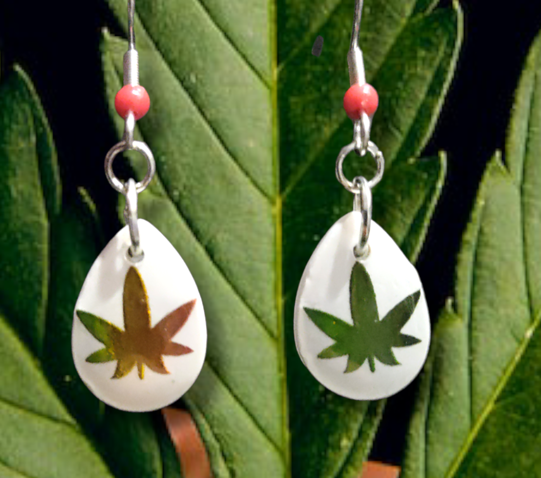 Cannabis Inspired Leaf Teardrop earrings from Karma Goodness Designs