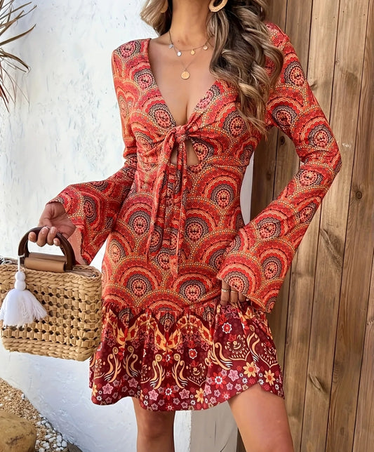 V-Neck Long Sleeve Pencil Dress with Front Knot  from Karma Goodness Designs