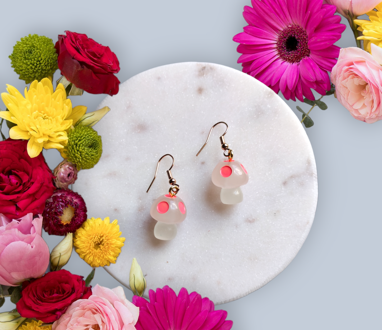 Mushroom Resin Charms earrings from Karma Goodness Designs