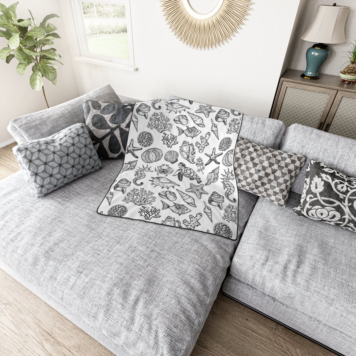 Karma Goodness Designs COLOR ME Doodle Art Collection | Ocean Polyester Blanket