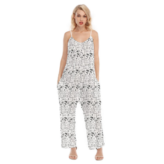 Karma Goodness Designs Doodle Art (No tie) All-Over Print Women's Loose Cami Jumpsuit