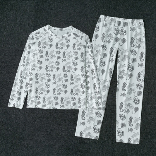 All-Over Print Men's Raglan Sleeve Pajamas With Wide Ankles